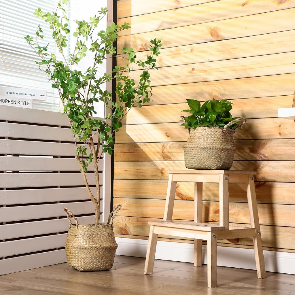 Qunclay Woven Seagrass Baskets Belly Basket Folding Boho Natural Plant Pot with Handles Round Decorative Wicker Large Indoor Planter for Home Outdoor Tree Planters Decor(9 x 11 Inch, 4 Pcs)