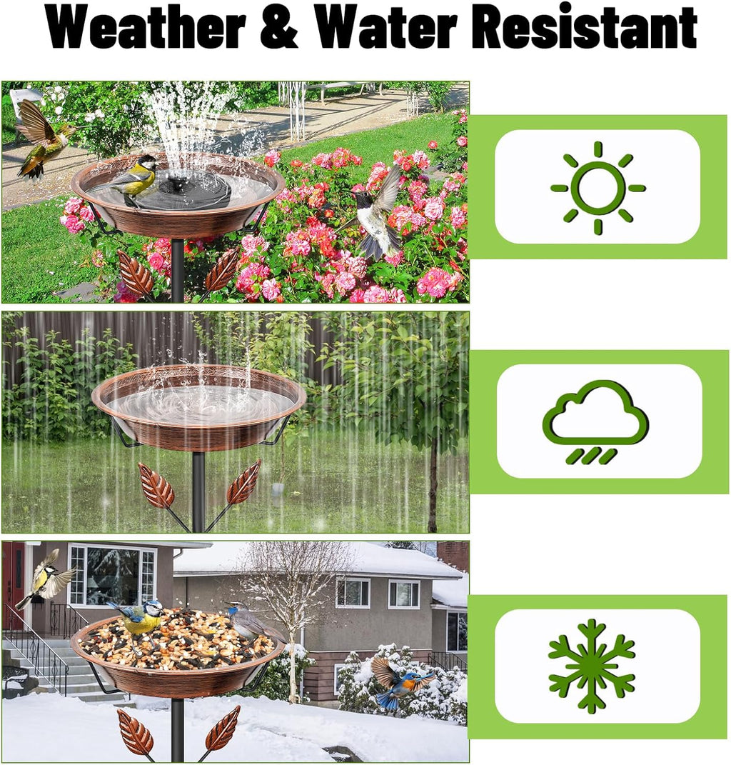 37.8In Metal Bird Bath for Outside, Vintage Birdbaths Removable Feeder Bowl with 5 Prongs Base Stake, Easy to Clean Birdfeeder for Outdoors Garden Yard Lawn Decor(Vintage Brown, Leaf)