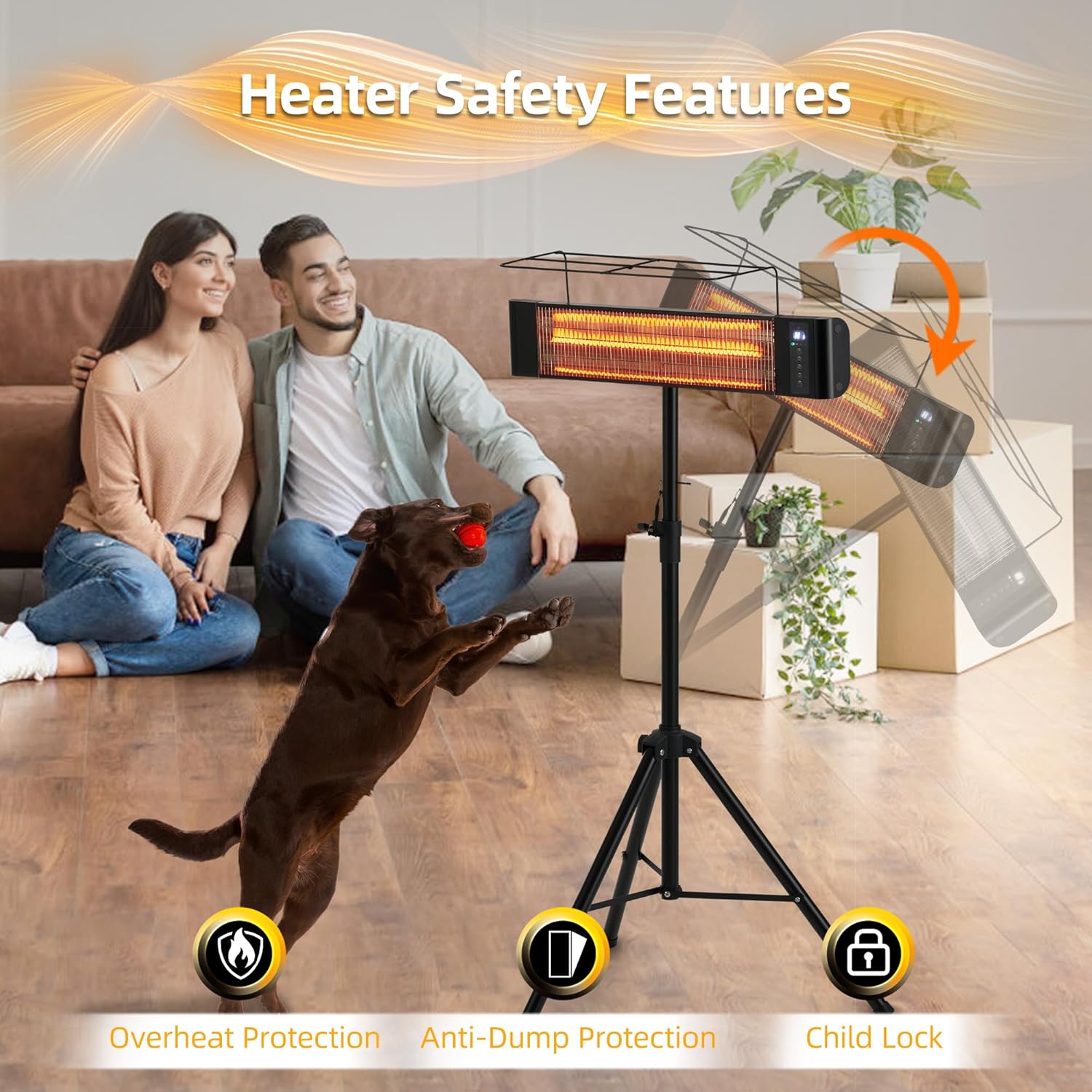 Outdoor Electric Heater RealSmart 1500W Portable Outdoor Patio Use 3 Heat Modes Wall Mounted Ceiling Tripod Heater Waterproof IP65 TUV Certification for Restaurant Garage