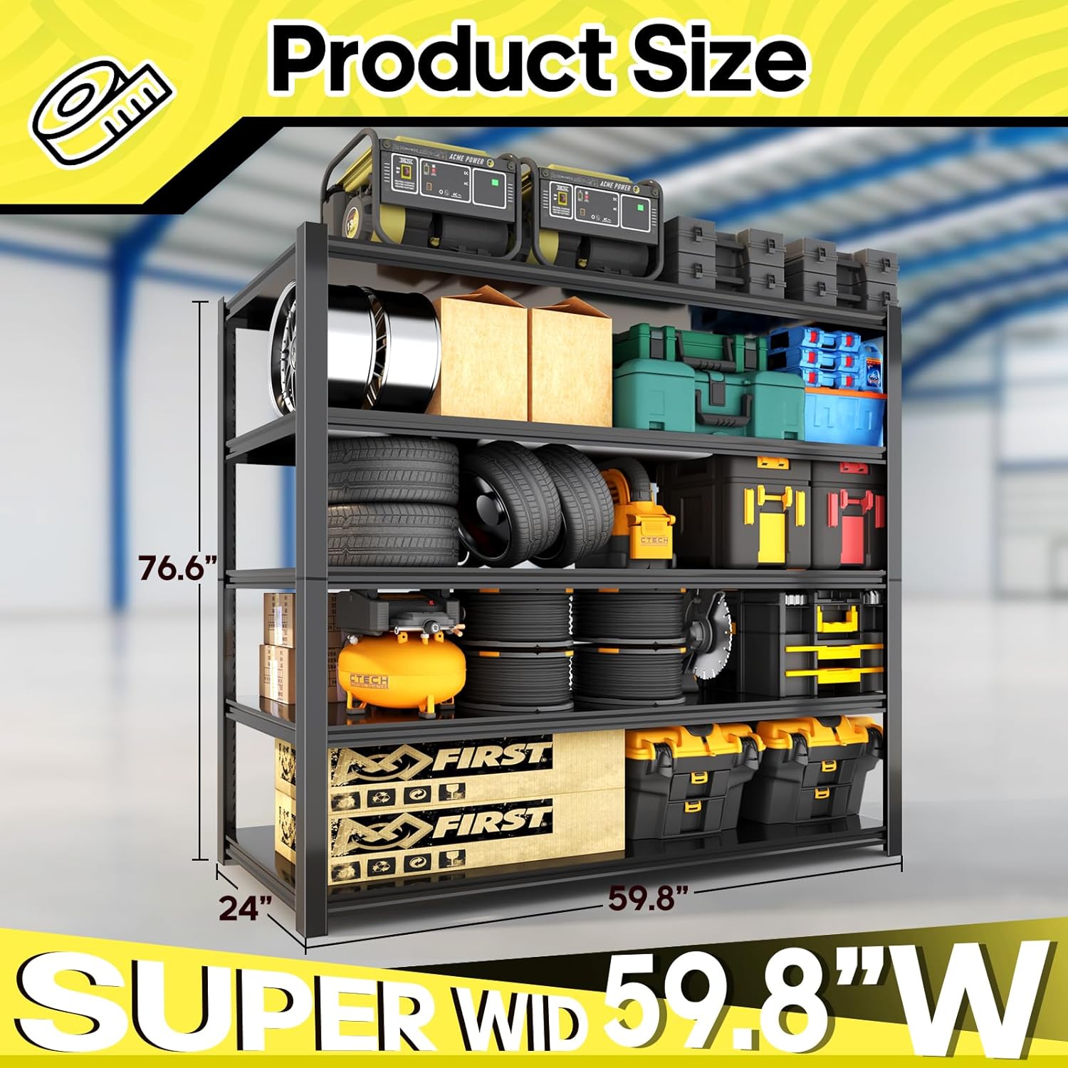 5 Tier Adjustable Metal Shelving Storage Rack,Storage Shelves,59.8" Wx24 Dx76.6 H Garage Shelving Heavy Duty,Industrial Shelving Unit for Basement,Warehouse,Garage Organization.3 Pack