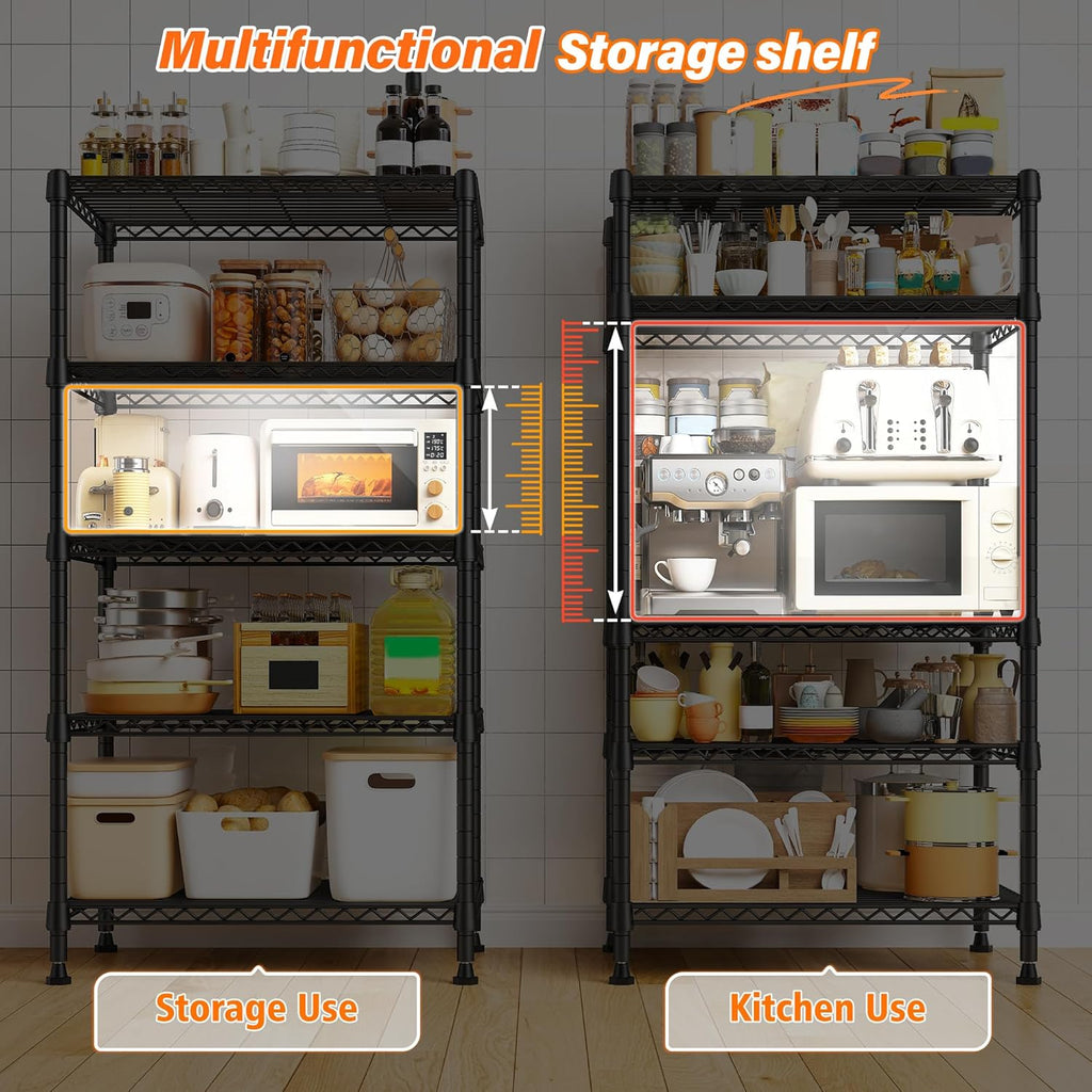 REIBII Metal Shelving 5 Tier Wire Sturdy Storage Shelves Adjustable Steel Organizer Wire Rack for Kitchen Laundry Room Commercial School Storage Room Black 63“Hx 21.65“L x 11.8”D