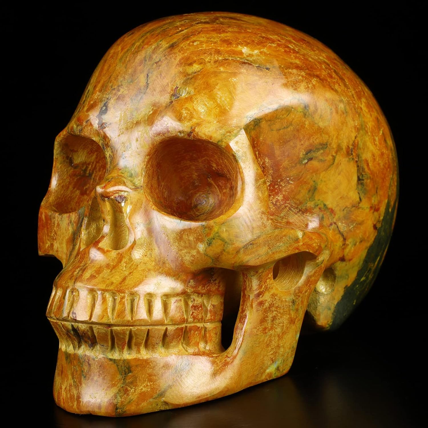 Skullis 5.0”Orpiment Crystal Skull, Hand Carved Gemstone Fine Art Sculpture, Reiki Healing Stone Statue.3622