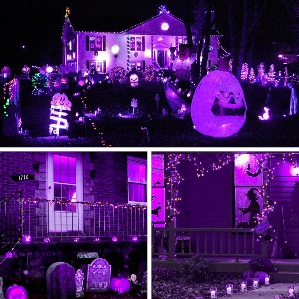 Solar Powered String Lights Outdoor, Purple Orange 2 Pack Total 200 LED 66FT Solar Powered Halloween Decorative Fairy Lights 8 Modes Black Wire for Halloween, Garden, Patio, Party, Yard, Christmas