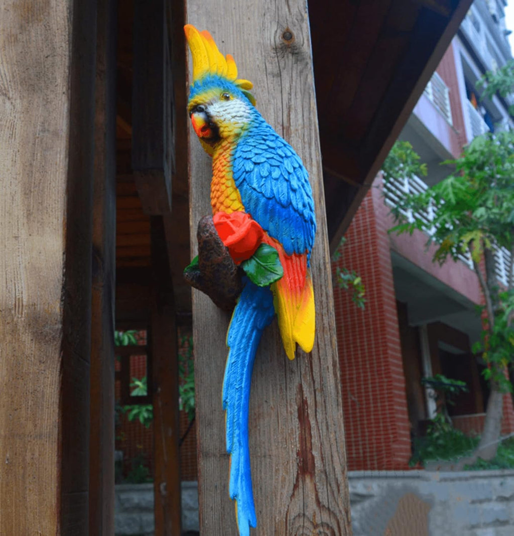 Statue Bird,Garden Decorations Bird Figurine,Resin Bird,Bird Statue Real Parrot Figurine,Flapping Macaw Bird Tropical Decor Wall Sculpture, Polyresin, Full Color