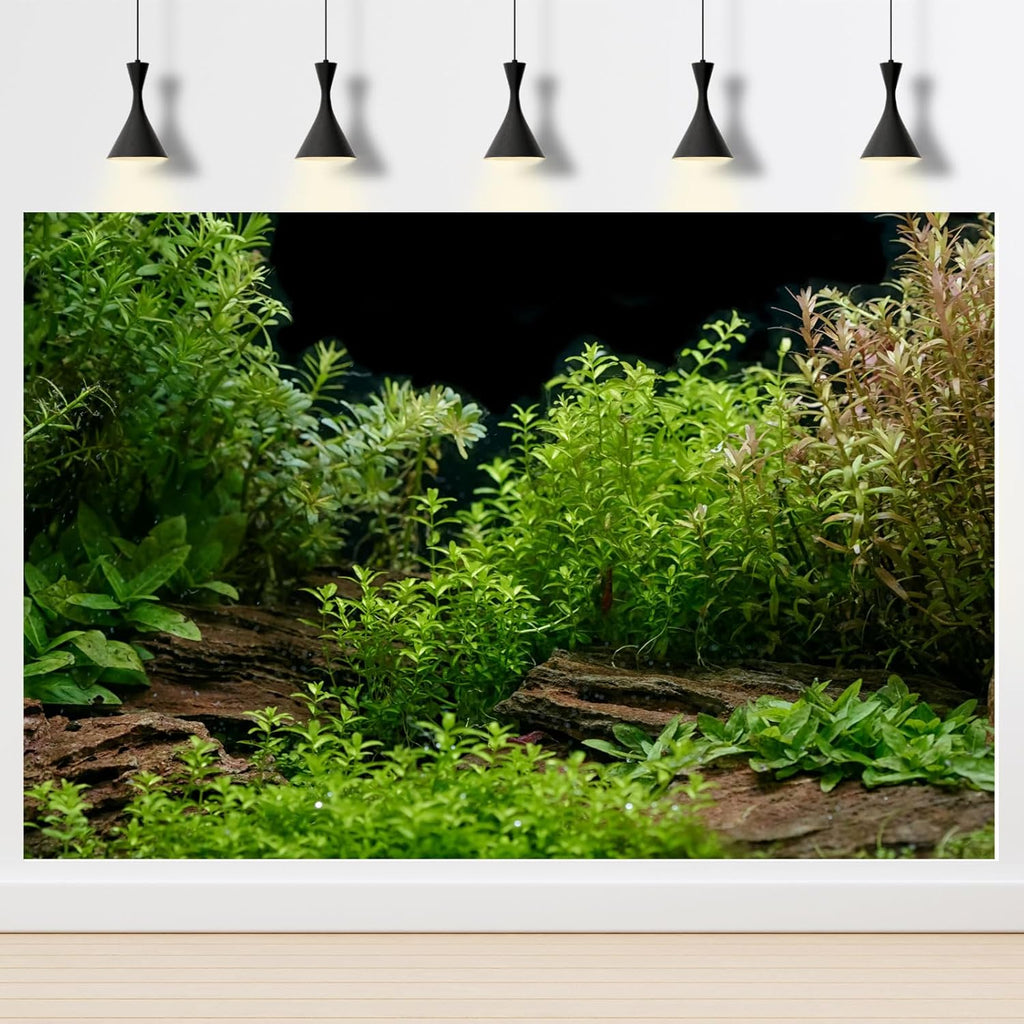 Aquarium Background Underwater Green Grass Leaves Stone Aquarium Backdrop Vivid and Fresh Green Aquatic Plant Stone River Bed and Lake Fish Tank Background Decor Vinyl 36x24in