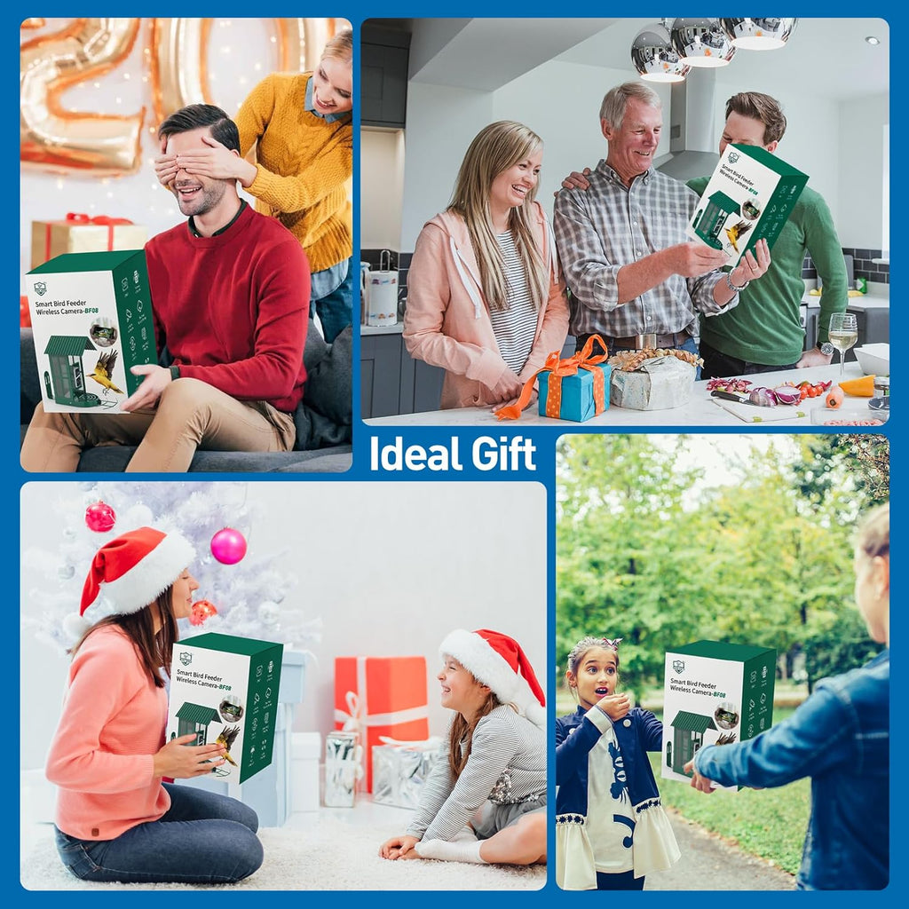 Bird Feeder with Camera with AI Identify Species, Wild Bird Watching, 2K Live View, Instant Arrival Alerts with 5W Solar Powered-Soliom BF08 Metal Blue