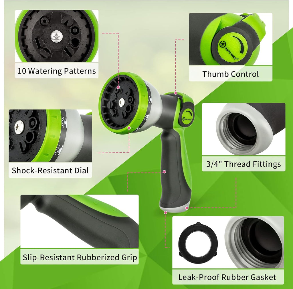 AUTOMAN Garden Hose Nozzle - 2 Pack, Thumb Control Sprayer, Slip-Resistant Water Nozzle, Extra 4 Washers, for Watering Plants Lawn & Garden, Cleaning, Washing Car, Showering Pets