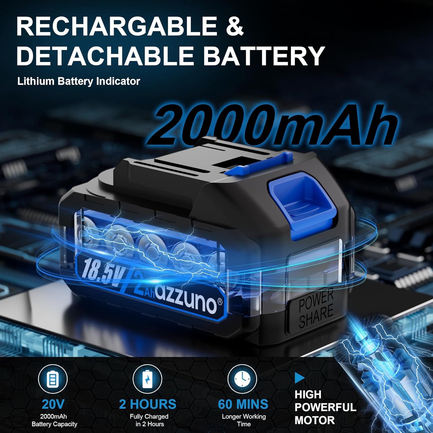 AZZUNO Cordless Hedge Trimmer, 2-in-1 Electric Grass Shears Shrubbery Trimmer with Battery，Handheld Grass Cutter Shrub Trimmer for Gardens, Yards, Lawns, Including Charger (1 Battery)