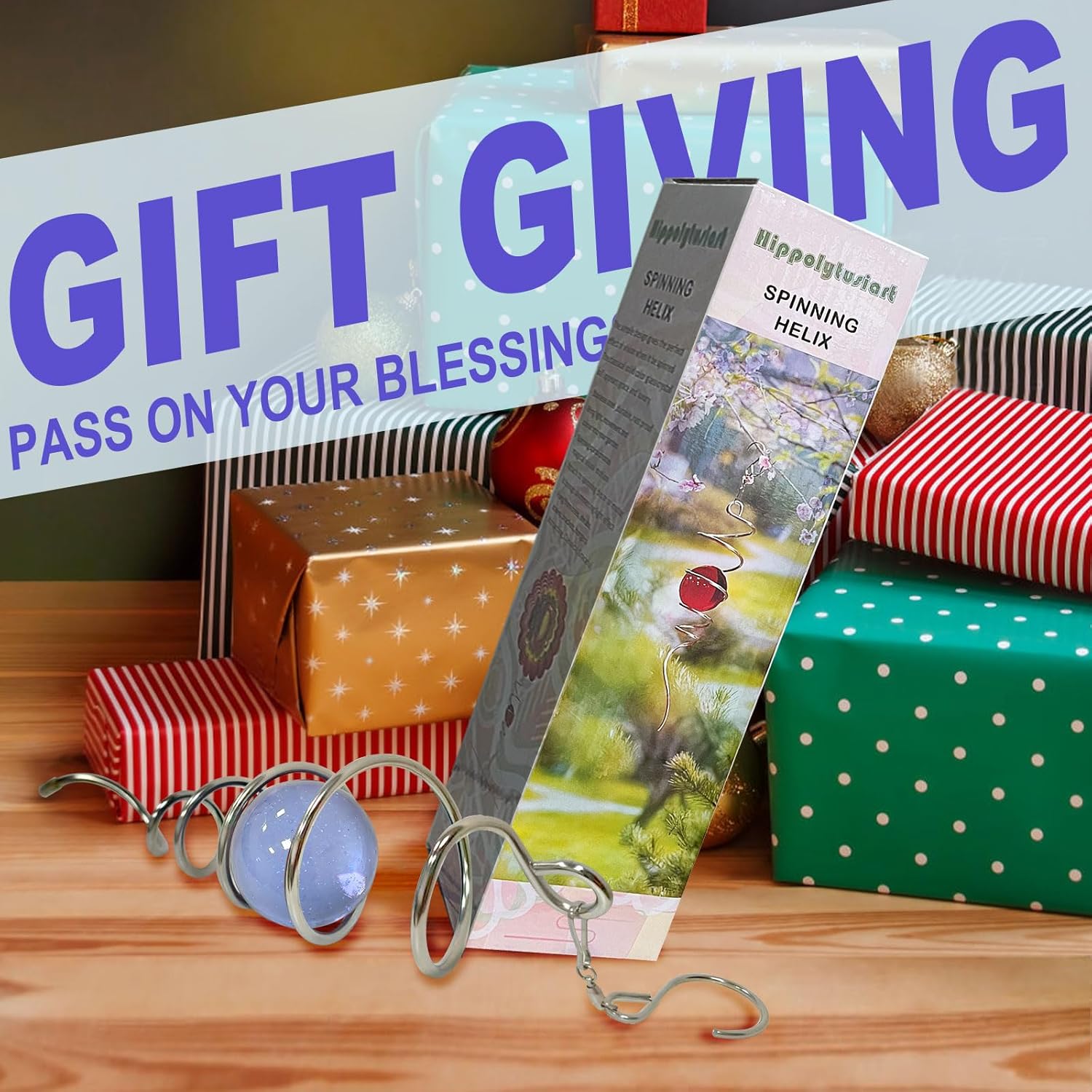 Wind Spinner Tail with Purple Glass Orb,Wind Spinners Stabilizer Gazing Ball Spiral Tail,Hanging Rotating Wind Spinner Spiral,Indoor Outdoor Visual Illusion Garden Decoration-13in