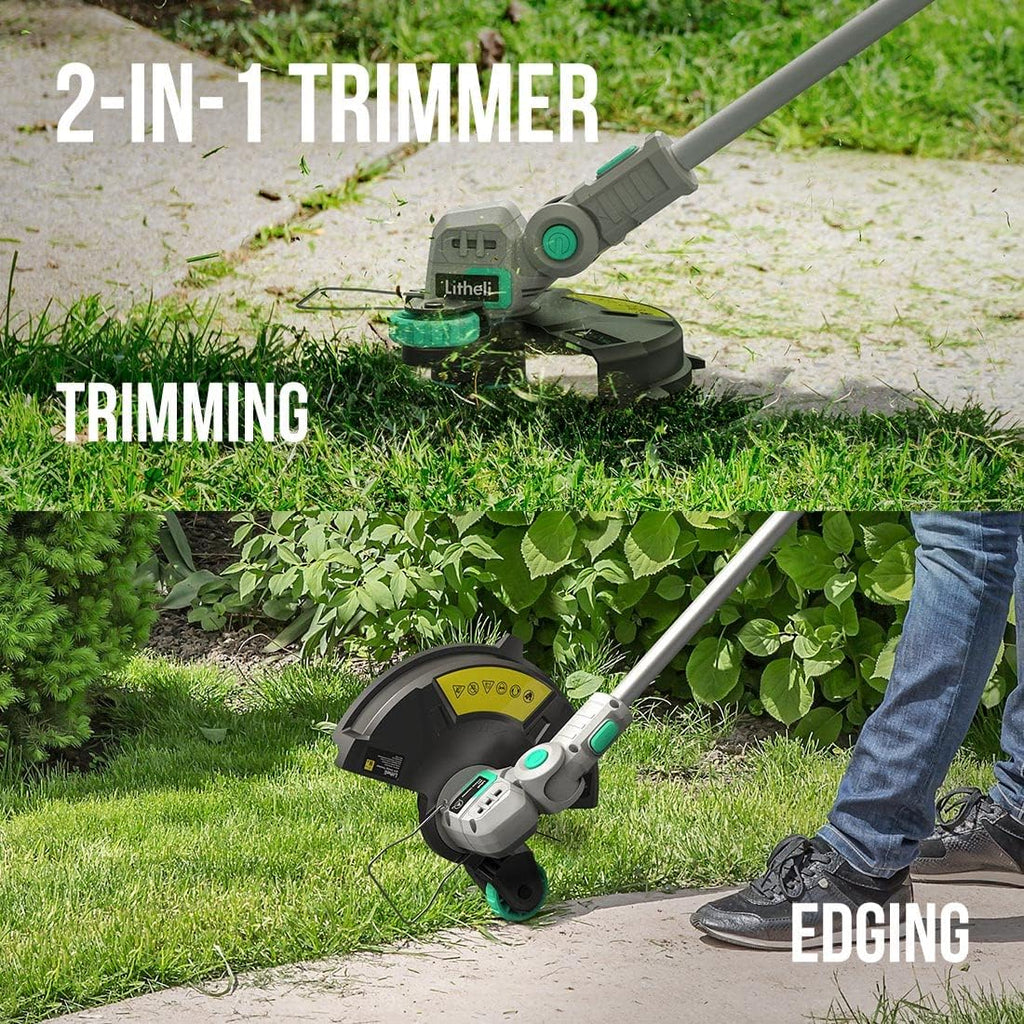 Litheli 20V 12 Inch Cordless String Trimmer/Edger, 2 X 2.0Ah Battery Powered Weed Eater with Auto-Feed for Lawn Trimming/Edging, with 6 Pcs Grass Cutter Spool Line, Fast Charger Included