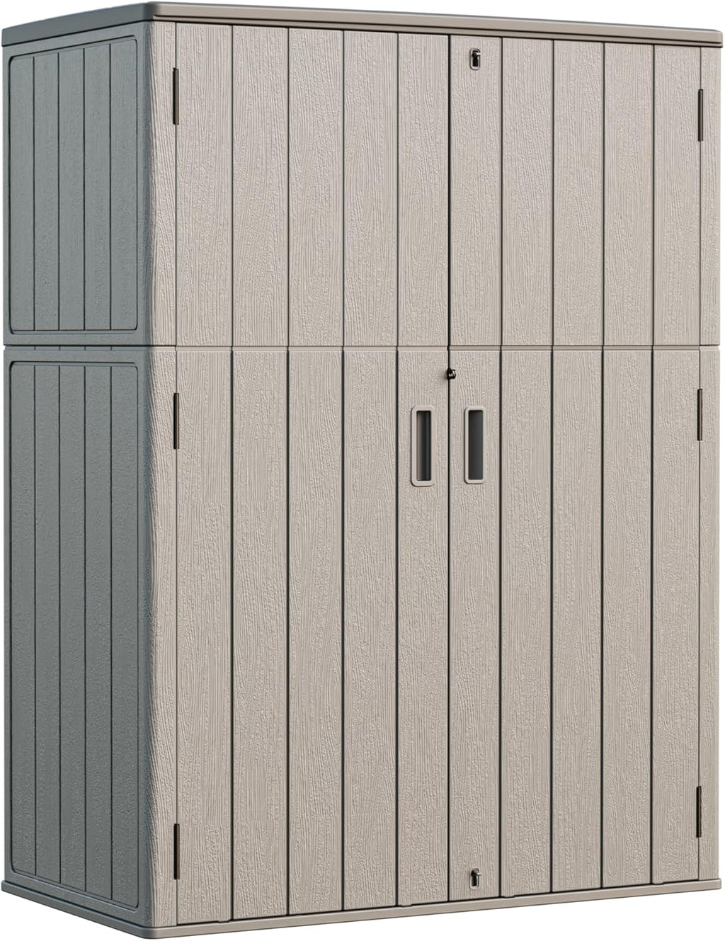 HOMSPARK Outdoor Storage Shed Weather Resistance, Patio Storage Cabinet Lockable Resin Tool Shed for Storage of Bike, Trash Cans, Garden Tools (Shallow Coffee, 66 Cu.ft)