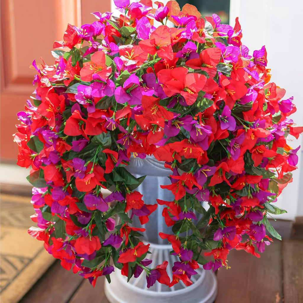 Bougainvillea Artificial Hanging Flowers Plants for Outdoors Decoration, 2pcs Fake Flowers Bougainvillea Vines Realistic UV Resistant Silk Flower for Outside Planter Porch Patio Yard Urn, Mix