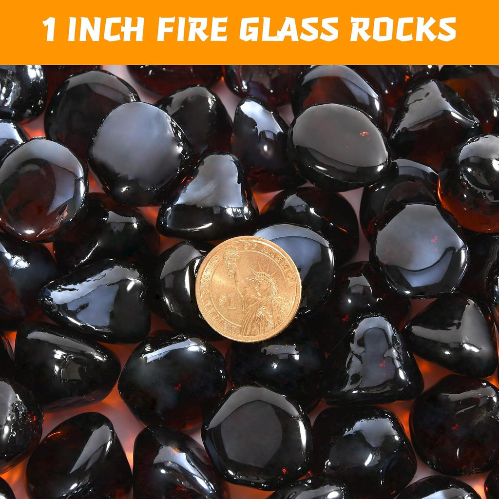 Amber 20 Pounds Fire Pit Glass Rocks, 1 Inch Diamond Glass Beads for Propane Fire Pit, Fireplace and Outdoor Decorative, High Luster