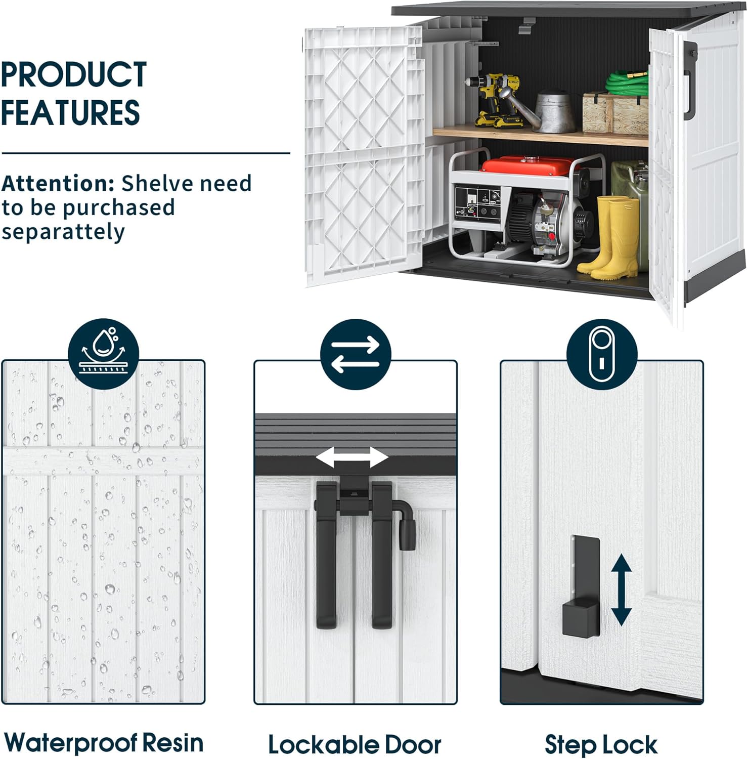 NUNU LAB Outdoor Storage Cabinet 36 Cu.Ft Garden Storage Shed Waterproof Lockable for Garden Hoses, Generator, and Lawn Mower