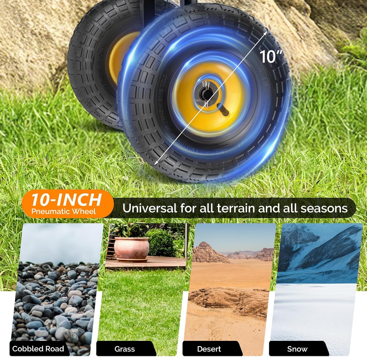 VINGLI Heavy Duty 880 LBS Mesh Steel Garden Cart, Detachable Utility Wheelbarrow, Yard and Garden Wagon Cart with Removable Sides and 10 Inch Wheels (Green)