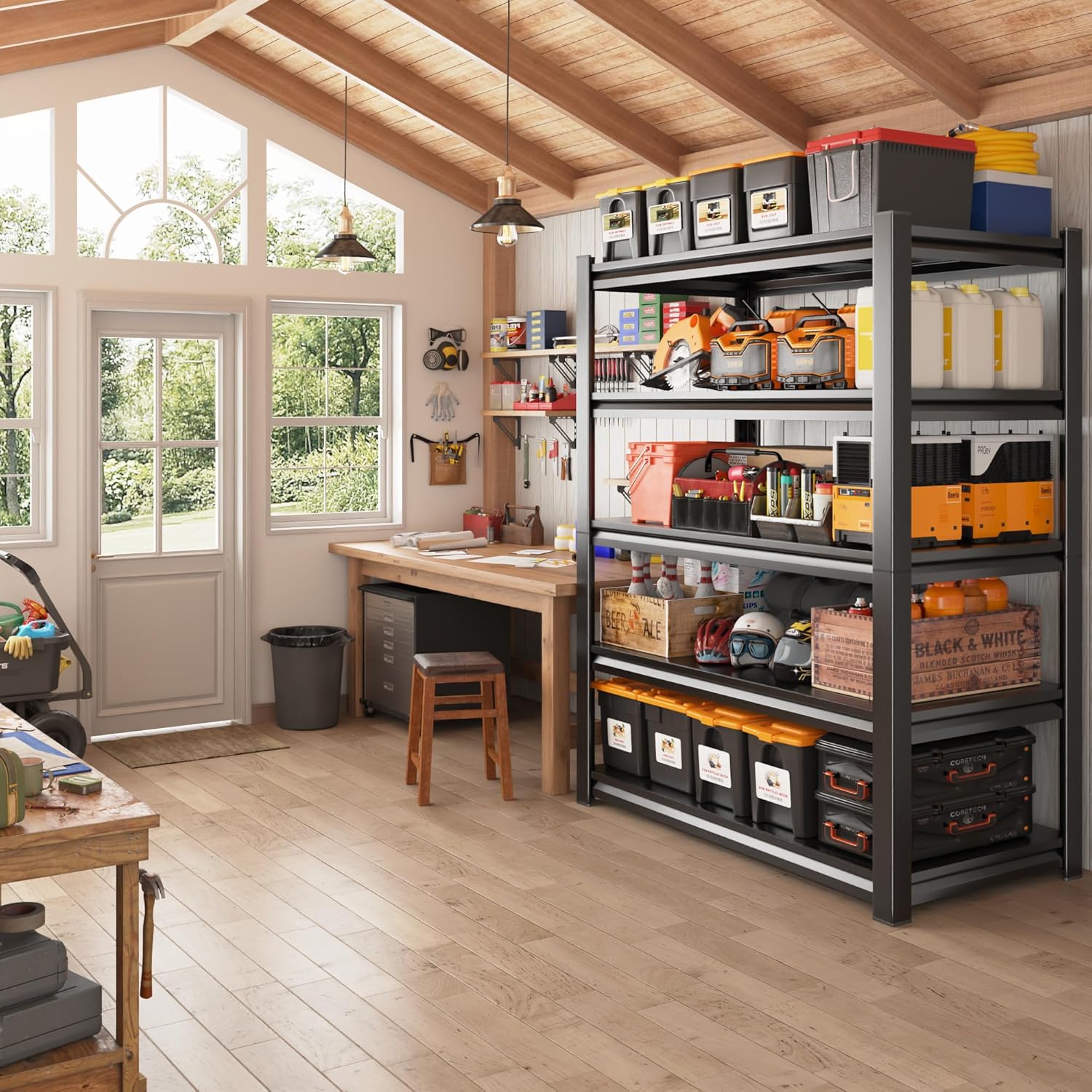 REIBII Garage Shelving, 3000 LBS Garage Shelves, Adjustable Metal Storage Shelves, 5 Tier Heavy Duty Shelving Units for Garage, Basement, Warehouse, Kitchen, Pantry, 72" H x 36" W x 16" D