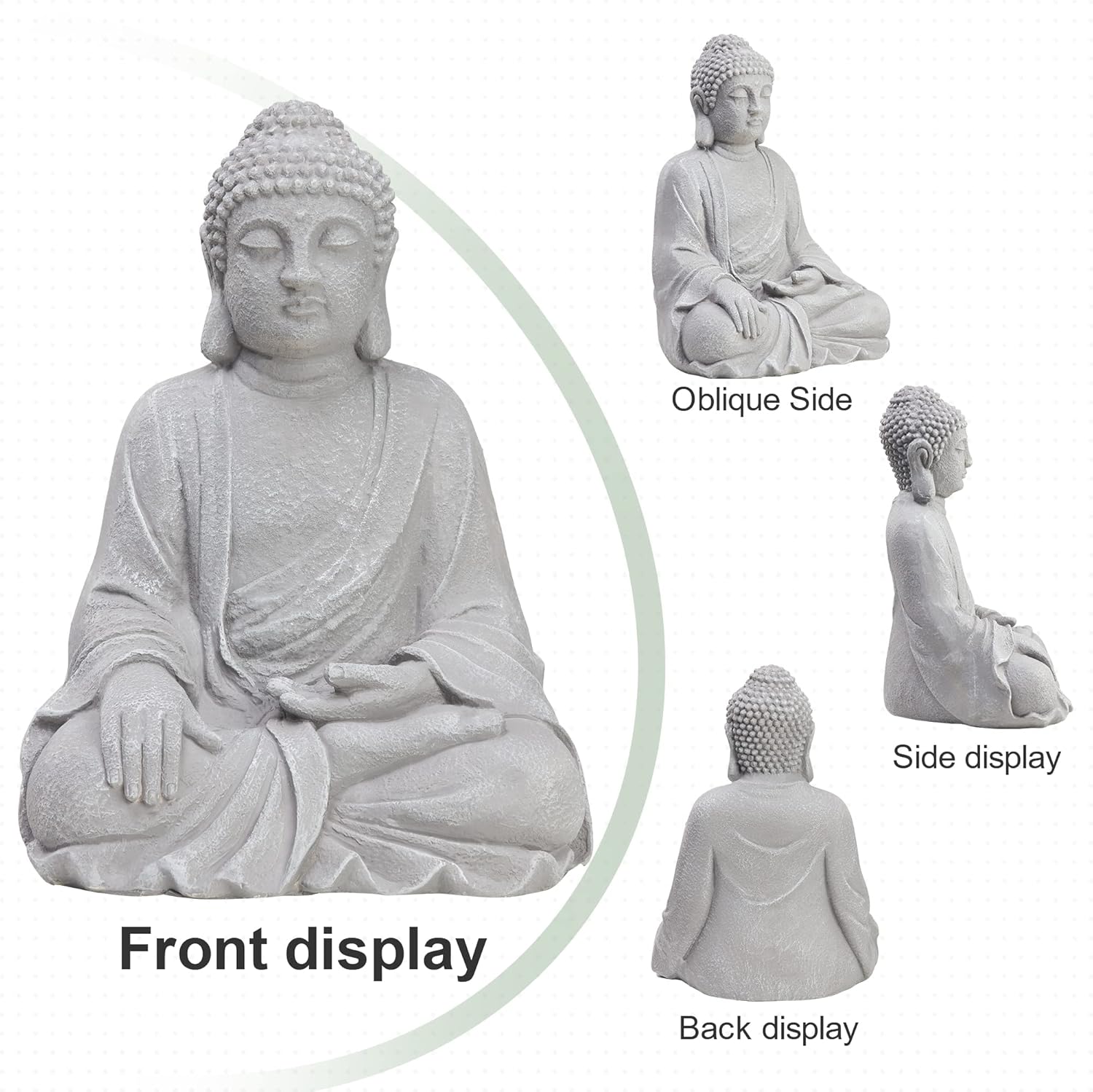 TOETOL Large Buddha Statue Outdoor Zen Decor Medium 20” High Yard Decor Magnesium Oxide Stone Grey for Yard Garden Patio Deck Home
