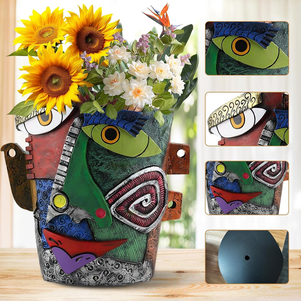 Brutalist Abstract Face Planters Pots, Unique Abstract Flower Pot Head Planter Pot Ornaments Resin Picasso Flowerpot with Drainage Hole for Indoor and Outdoor Plants Home Decor (Frown)