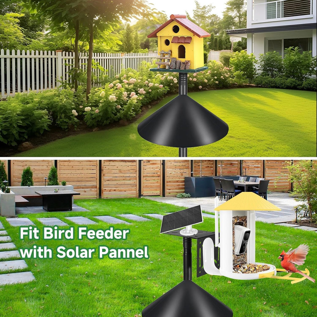 Smart Bird Feeder Pole Stand 79In,Adjustable Height Metal Bird House Pole for Outdoor Garden with Multiple Mounting Options (Black, Round Squirrel Baffle - High 79in)