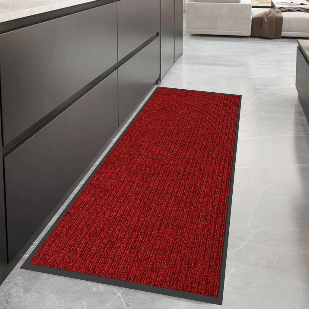 fani Heavy Duty Large Outdoor Indoor Entrance Black Doormat Waterproof Low Profile Entrance Rug Front Door Mat Patio Anti-Skid Rubber Back, 23x72 inch (Red)