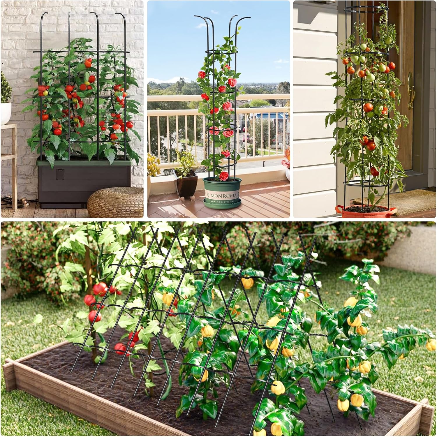 Tower Obelisk Garden Trellis for Climbing Plant，73.6inch Rustproof Metal Potted Plant Climbing Support for Indoor Outdoor Flowers Vegetable Fruits Vines Support （1pcs）
