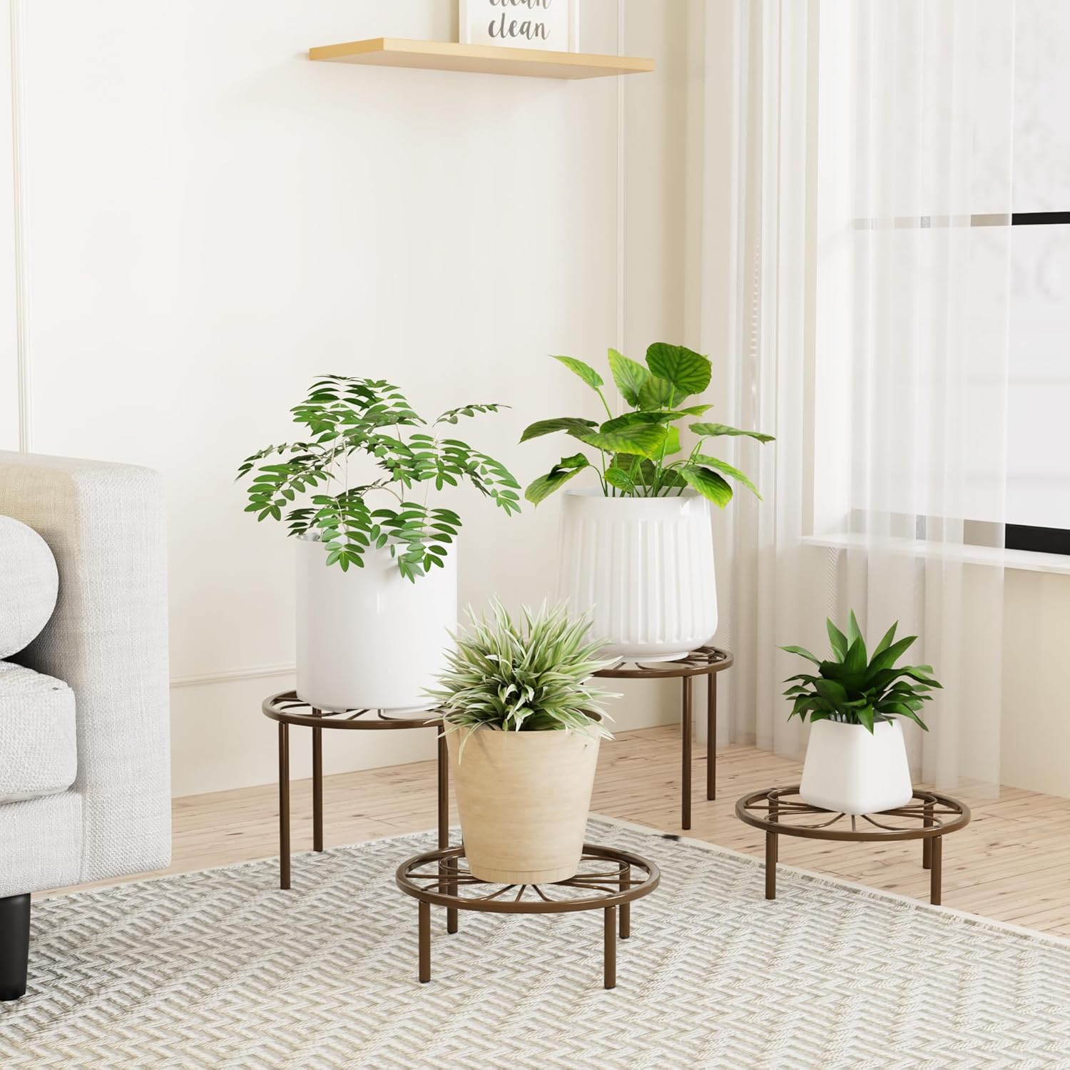 Brown Plant Stand Plant Holder - 10.24'' Short Plant Riser for Garden Courtyard, Heavy Duty Flower Stand for Multiple Plant Indoor or Outdoor.