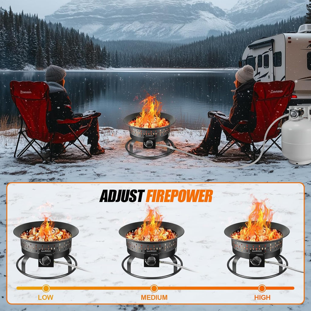 19″ Outdoor Portable Propane Fire Pit with Grill Grate, Cover&Carry Handle,Fireplace,60,000 BTU Propane Firepit,Portable Gas Fire Pit for Outside Patio, Camping,RV, Smokeless Gas Firebowl