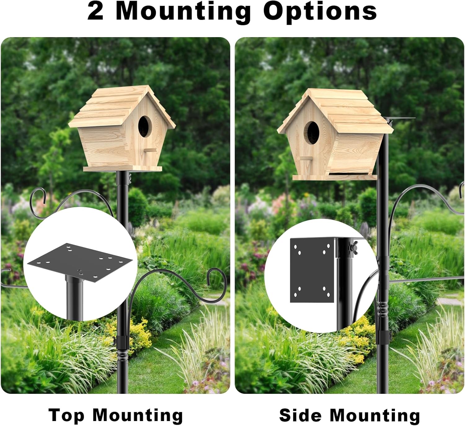 Bird Feeder Pole 118 Inch, Hummingbird House Mount Kit With Squirrel Proof Baffle, Double Shepherds Hooks for Outdoor, Yard, Garden Decor, Black (House Not Included)