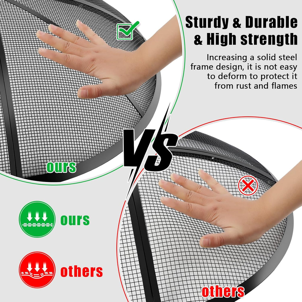 Fire Pit Spark Screen, Fire Pit Screen 22 Inch Round with Handle & Poker, Collapsible Heavy Duty Mesh Fire Pit Cover Fire Pit Lid for Outdoor/Patio/Backyard/RV Camping/Beach