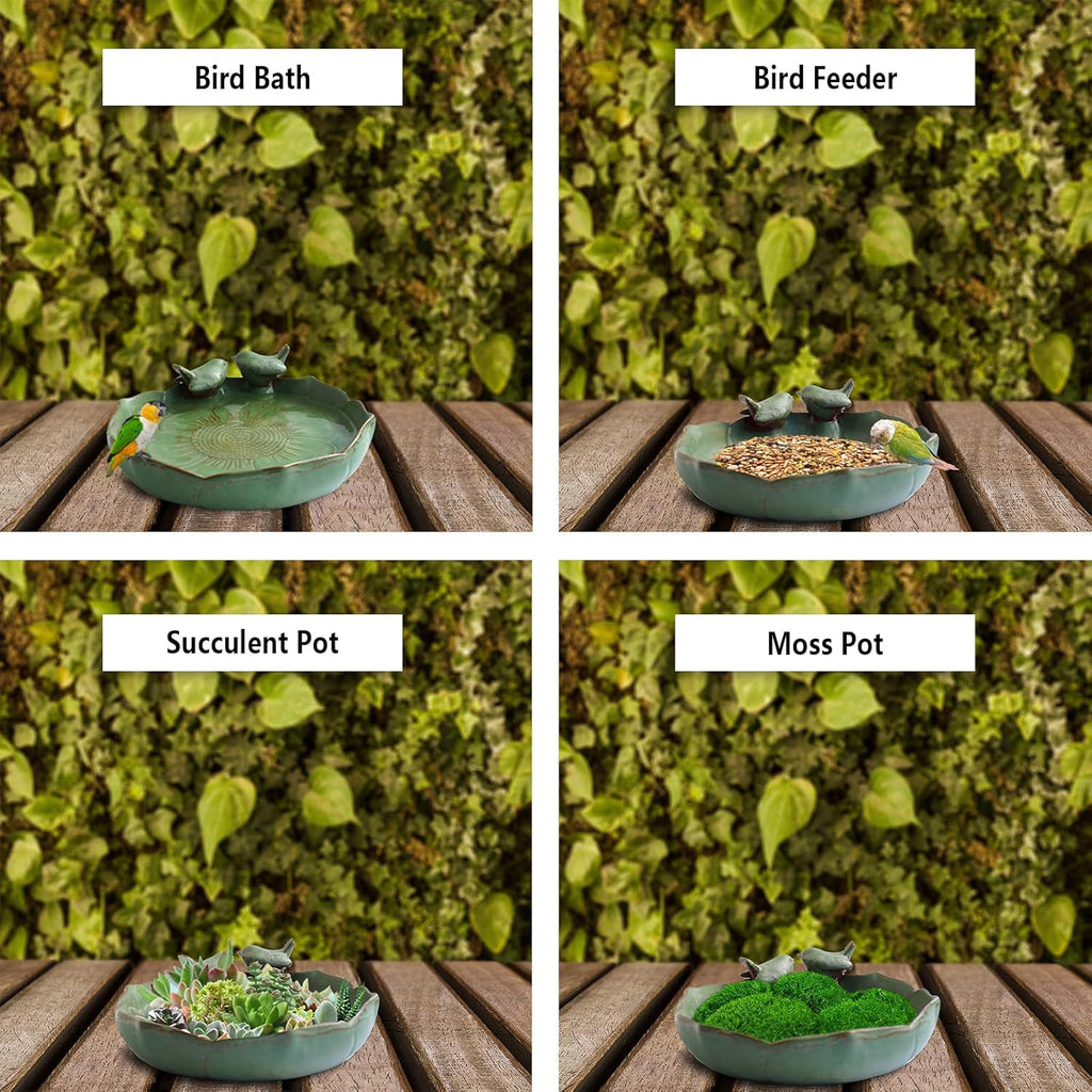 Light Green Ceramic Heavy Duty Wild Bird Bath Bowl or Feeder for Outdoor Garden, Bowl Only