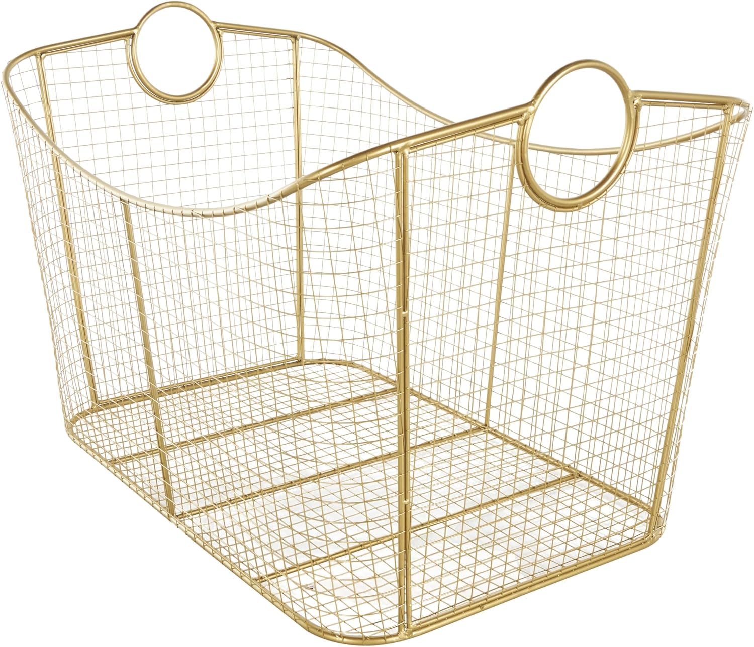 Deco 79 Metal Geometric Decorative and Functional Storage Basket Wire Grid Basket Organizer with Curved Edges Ring Handles, Basket for Storage 30" x 20" x 20", Gold