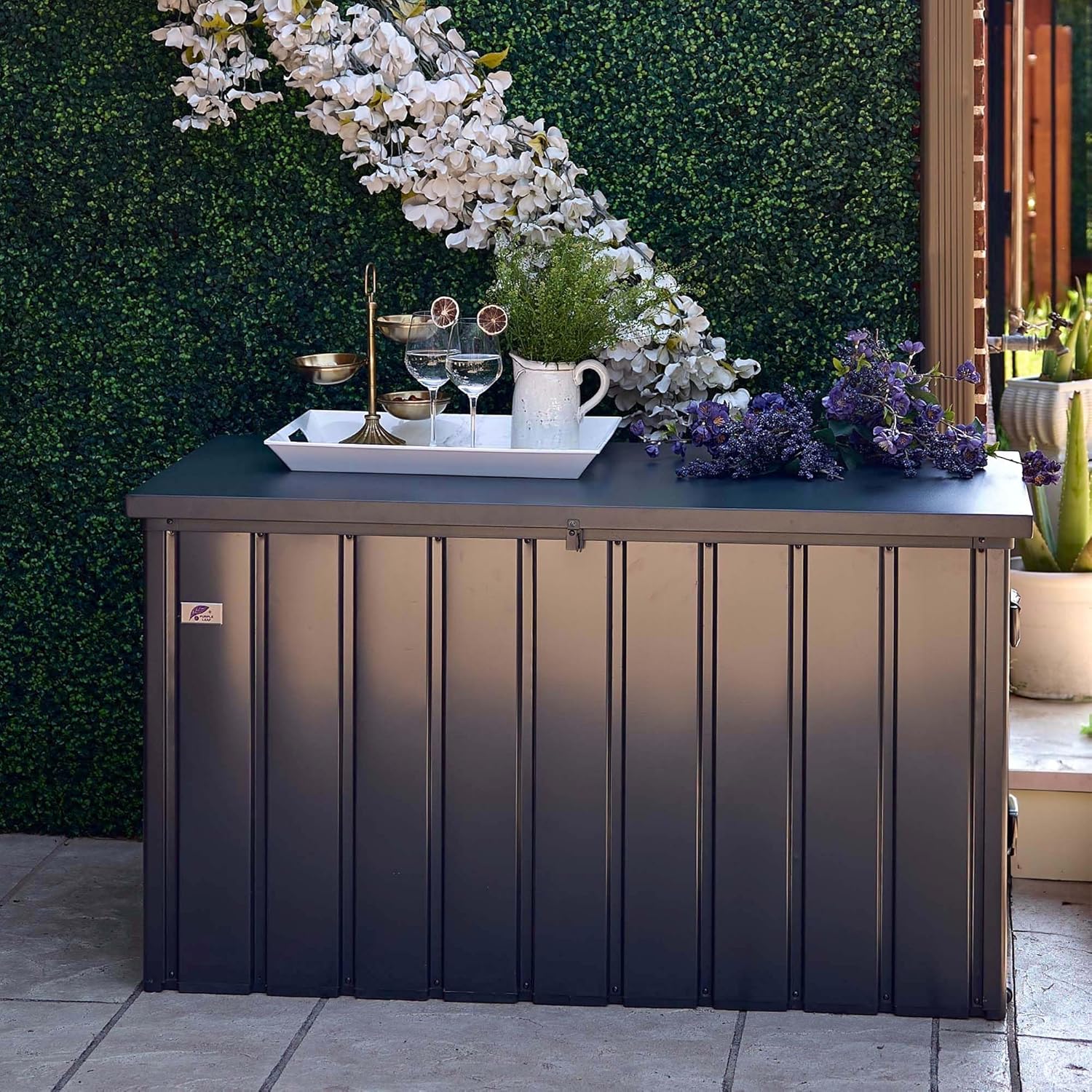 PURPLE LEAF Outdoor Deck Box 120 Gallon Waterproof Lockable Storage Box Container with Lid Deck Organization for Patio Cushions Side Table Pool Accessories Garden Tools, Gray