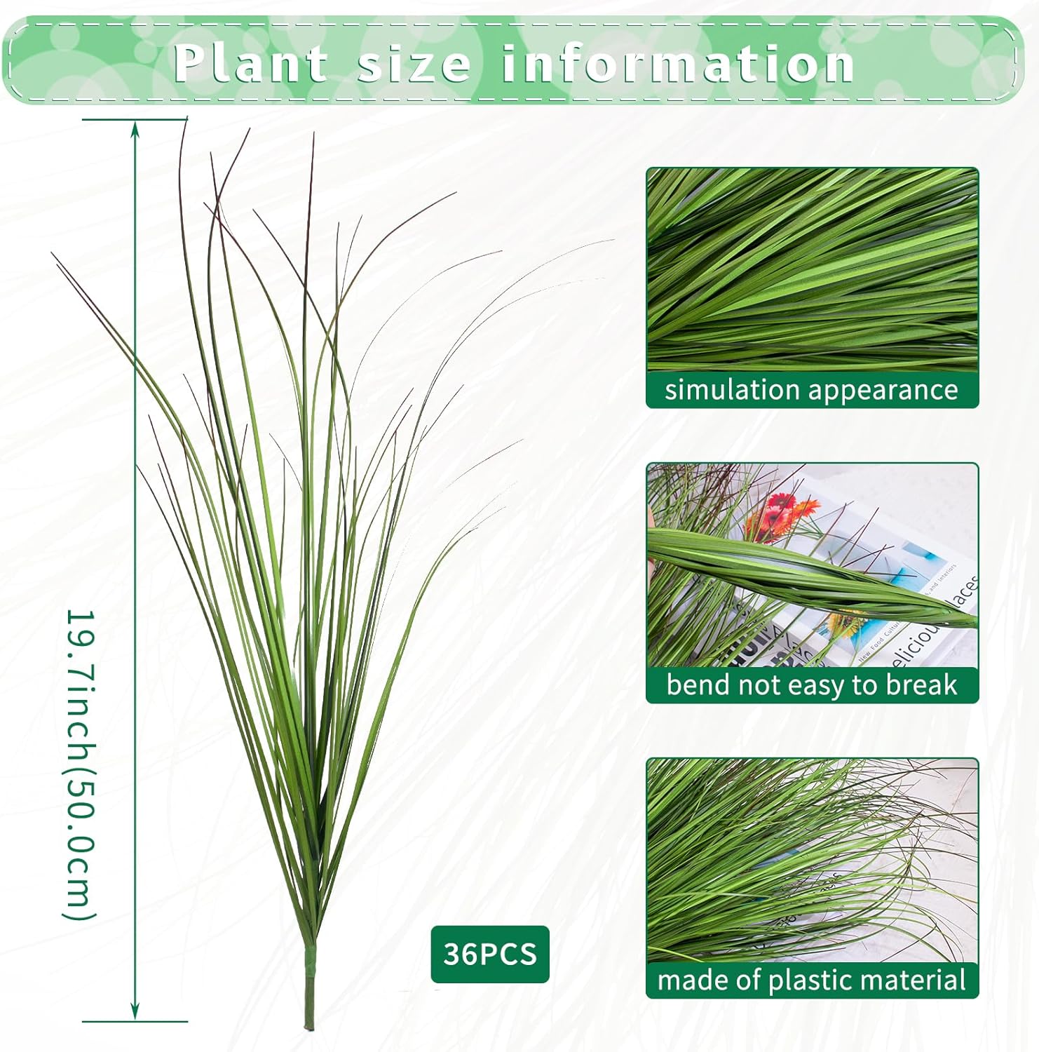 36Pcs Artificial Grass Plants, Faux Shrubs Wheat Grass, Fake Tall Grass Plants for Outdoor Decor, Greenery Stems Weed for Room Indoor Home Decor（Green Red Tail