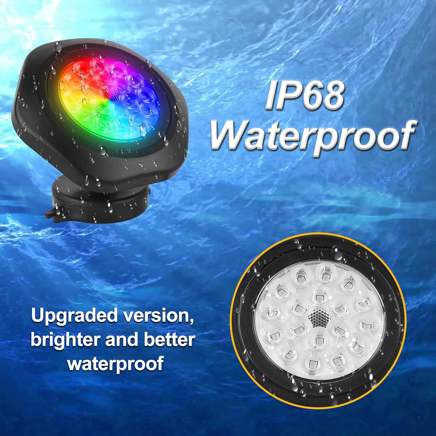 RGBW Pond Lights, 18 LED Super Bright Underwater Submersible Fountain Lights Color Changing Landscape Lighting Remote Control IP68 Waterproof for Fish Aquarium Tank Yard Garden Pool (Set of 6)