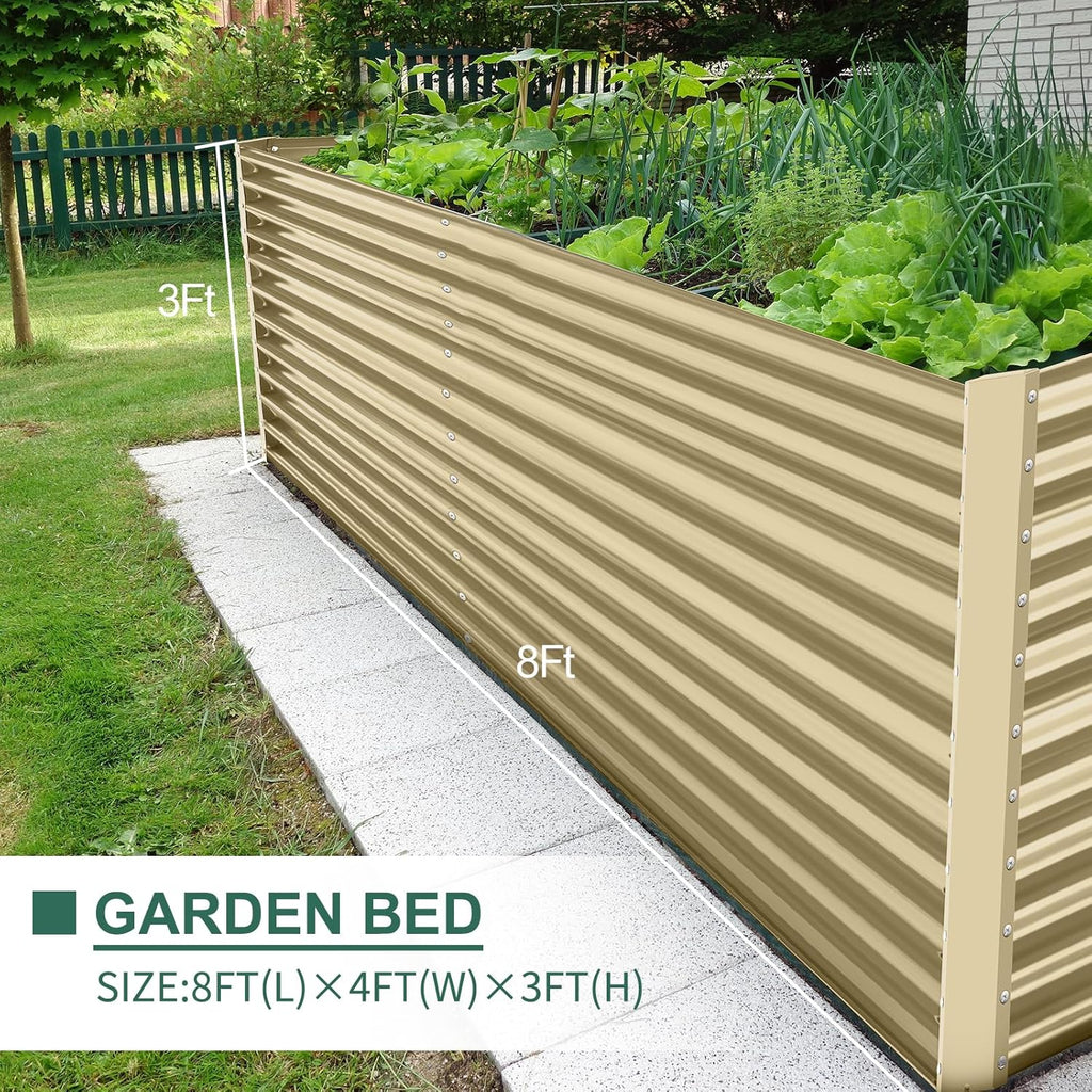 Land Guard 8x4x3ft Rectangular Galvanized Raised Garden Beds, Large-Capacity Metal Planter Box Outdoor, Durable Deep Raised Garden Bed 3ft Tall, Raised Beds for Gardening Vegetables, Cream Yellow