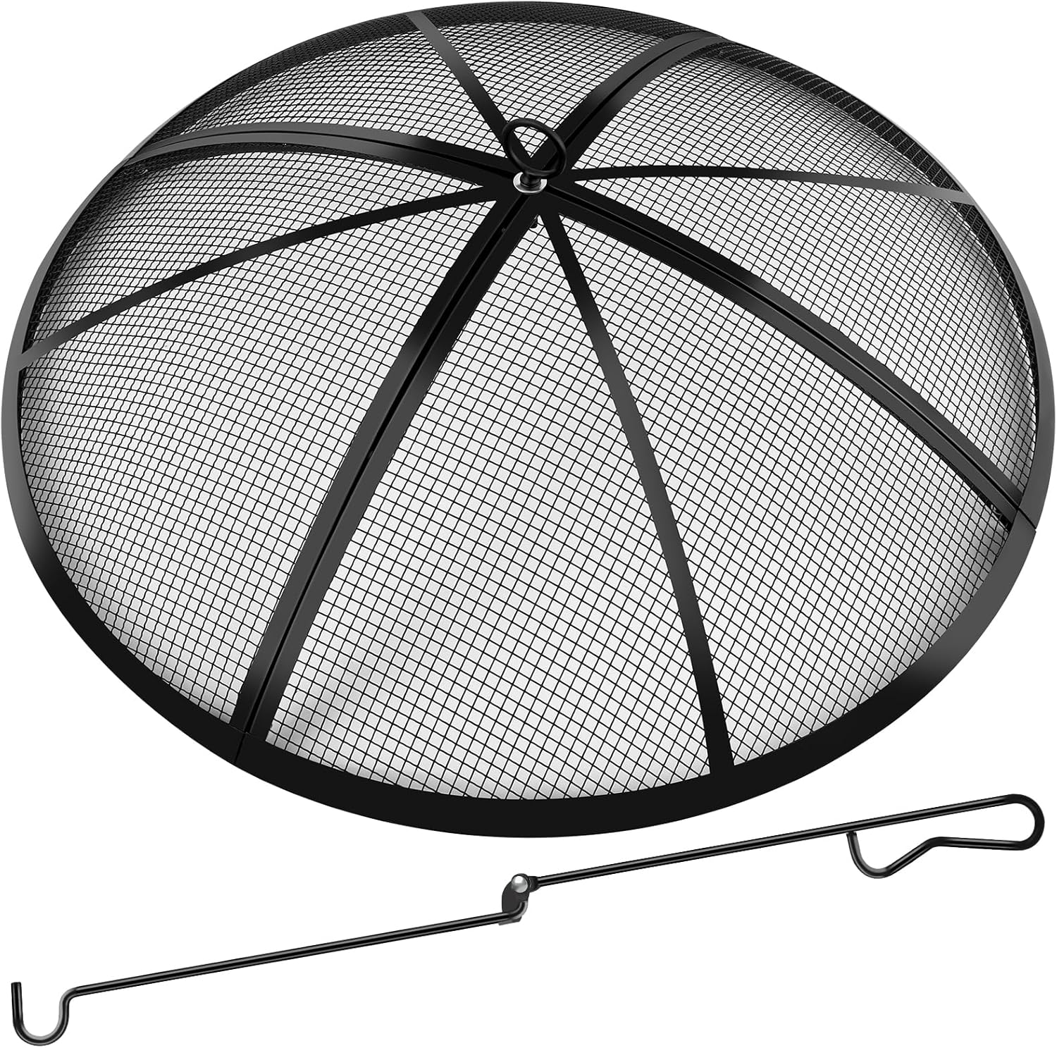 Fire Pit Spark Screen, Fire Pit Screen 22 Inch Round with Handle & Poker, Collapsible Heavy Duty Mesh Fire Pit Cover Fire Pit Lid for Outdoor/Patio/Backyard/RV Camping/Beach