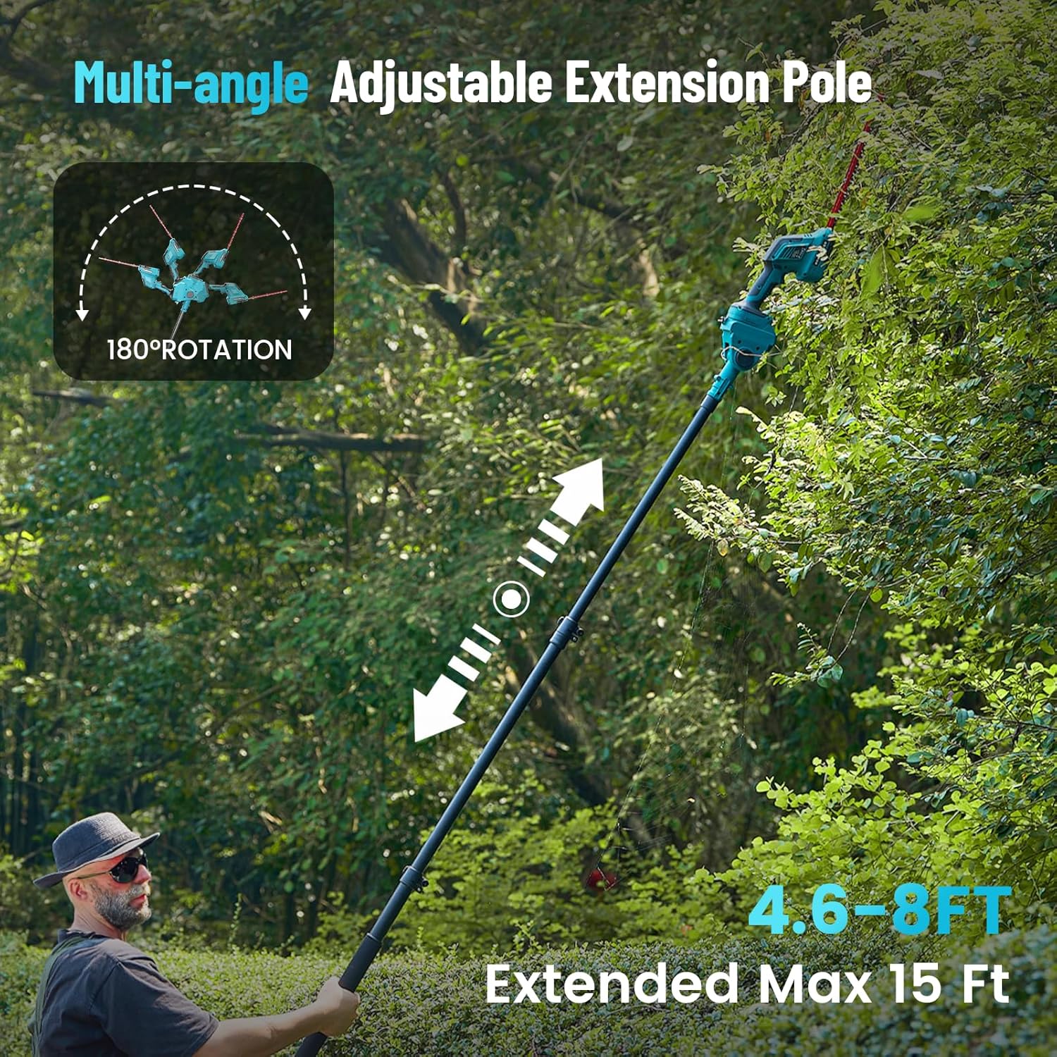 SEESII 6-in-1 Cordless Pole Saw & Hedge Trimmer Grass Shears Combo Kit, Electric Mini Chainsaw with 2×4.0 Ah Batteries, Extension Tree Pruner, Bush Trimmer Limb Branch Cutter, 16ft Long Reach