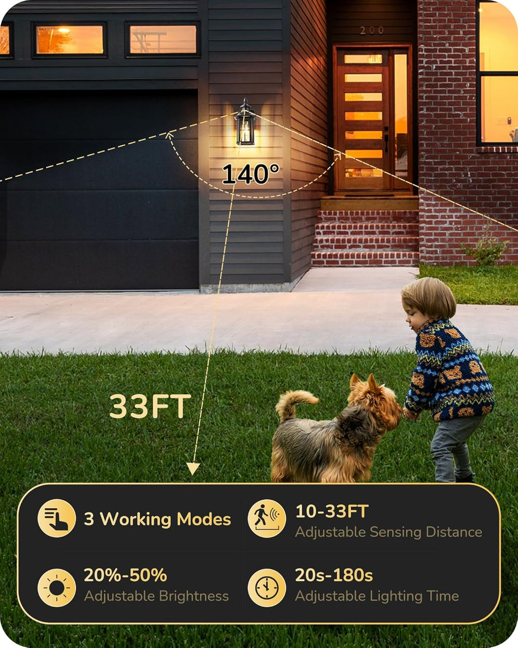 EDISHINE 2 Pack Motion Sensor Outdoor Wall Lights, Dusk to Dawn Exterior Lighting Fixture, Modern Porch Light Wall Mount, Clear Water Glass, Anti-Rust Aluminum for Front Door Garage, Patio, Black