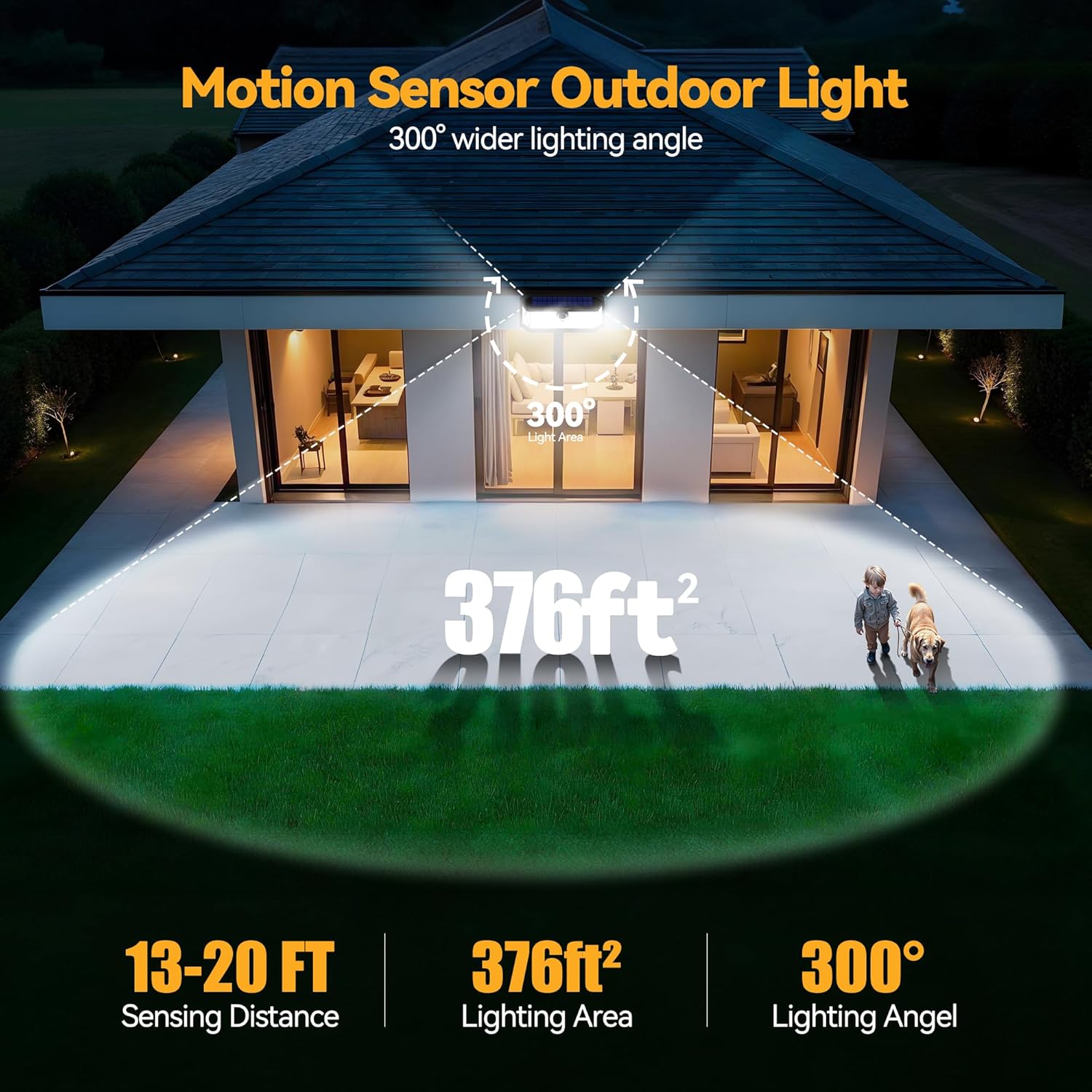 TECKNET 461 LED Solar Powered Outdoor Lights, 270° Angle & 3 Lighting Modes Motion Sensor Light Outdoor, Security Solar Lights Waterproof for Fence Front Door Yard Deck Garden Garage House - 4 Pack