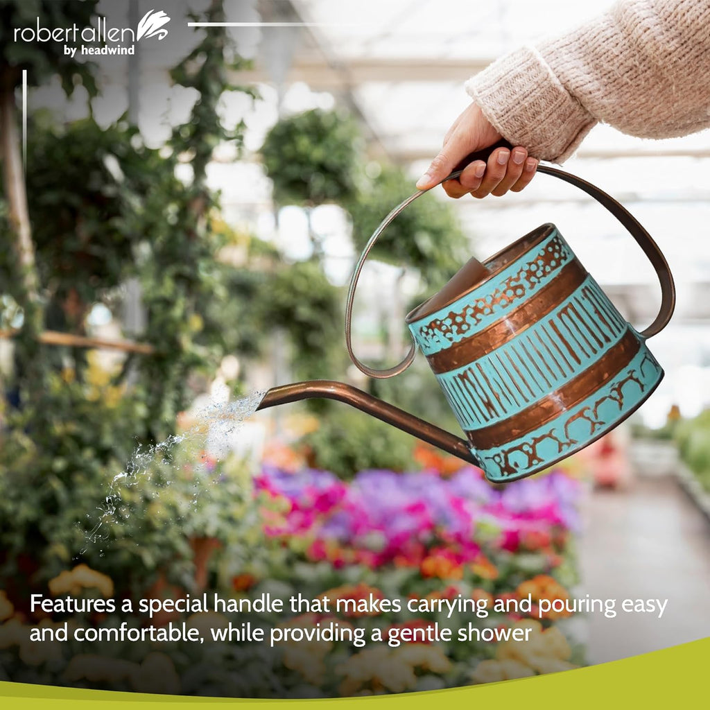 ROBERT ALLEN MPT01508 Danbury Metal Watering Can, Teal/Copper