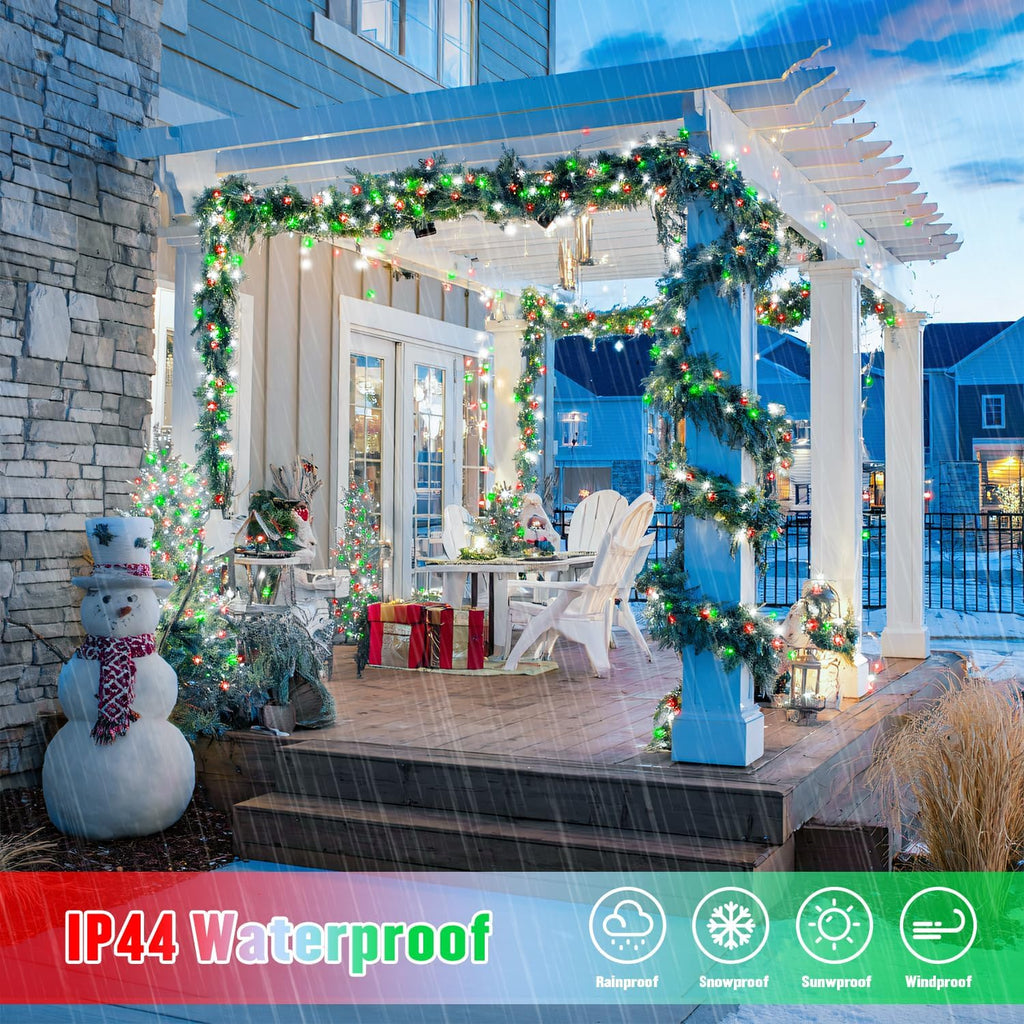 JMEXSUSS 2 Pack Red White and Green Solar Christmas Lights, Each 33FT 100 LED Solar String Lights Outdoor, Waterproof Solar Fairy Lights for Outside Christmas Decorations