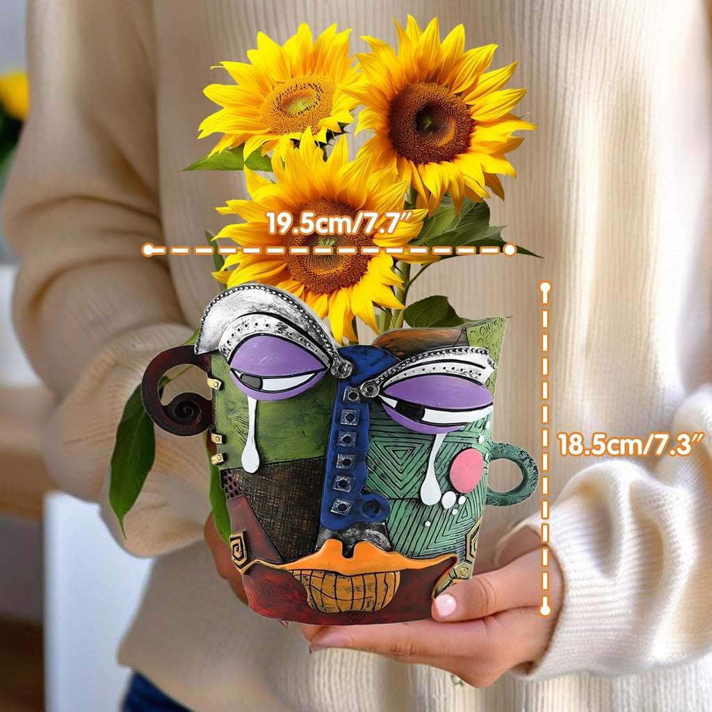 Brutalist Abstract Face Planters Pots, Unique Abstract Flower Pot Head Planter Pot Ornaments Resin Picasso Tears Flowerpot with Drainage Hole for Indoor and Outdoor Plants Home Decor (Tears)