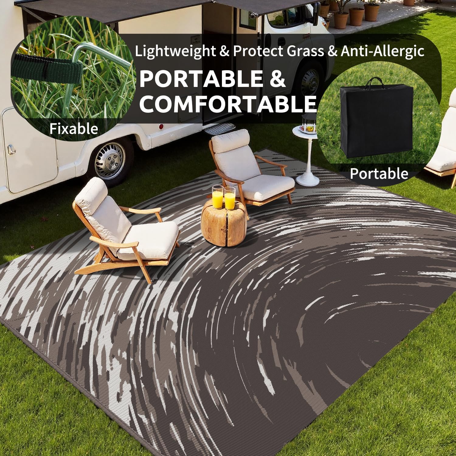 COCOER Modern Outdoor Rug 8x10 Reversible-Waterproof Outdoor Patio Rug-Quick Dry Outdoor Area Rugs Indoor Outdoor Rugs-Outside Rug Patio Decor for Porch Deck Balcony Backyard