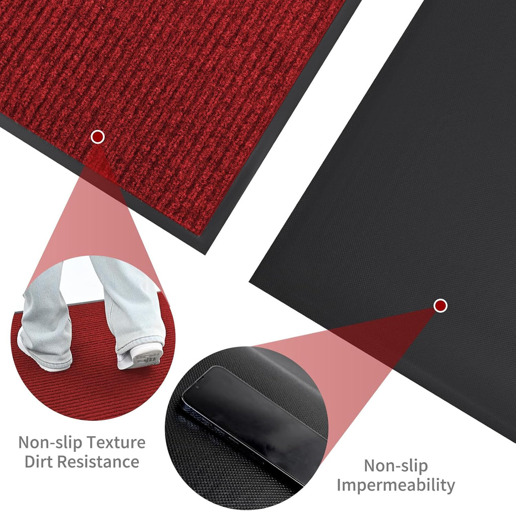 Rubber Door Mat About W3' ×L10' Heavy Duty Large Outdoor Indoor Mat Durable Entrance Doormat Waterproof Rubber Back Rugs for Home Entryway Patio Porch Office Business Areas (Wine Red)