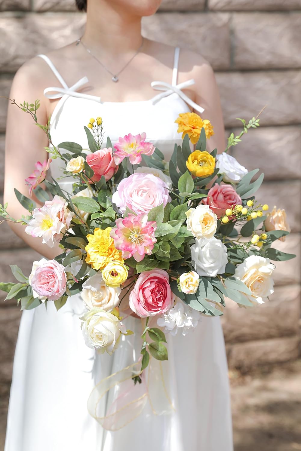 Artificial Flower Assortment for DIY Centerpiece Arrangement Wedding Hand Bouquet Flower Bouquet Centerpiece Arrangement Party Baby Shower Home Decoration (Pink Yellow)