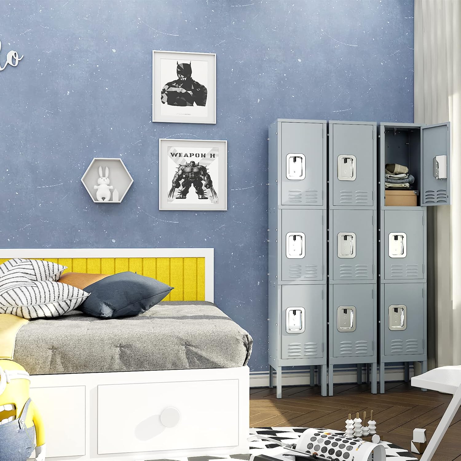 Yizosh Metal Lockers for Employees with Lock, Employees Locker Storage Cabinet with 3 Doors, Tall Steel Storage Locker for Gym, School, Office