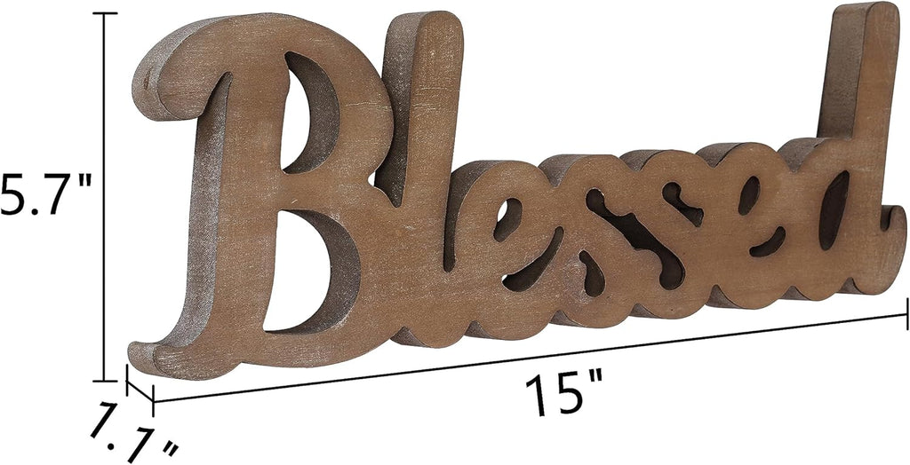 Farmhouse Blessed Signs for Home Decor 15 inches, Hanging Handmade Rustic Blessed Wall Decor, Wooden Signs for Tabletop Mantel Shelf Entryway Wedding Thanksgiving Christmas