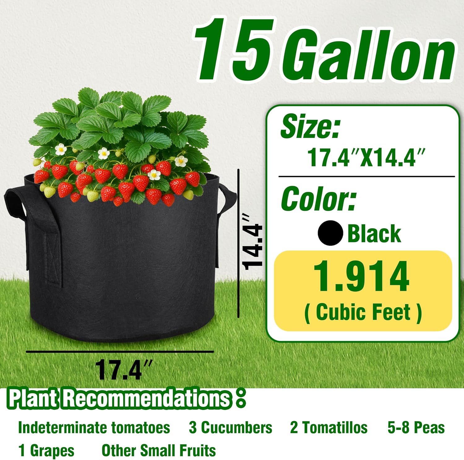 PHYEX 12-Pack 15 Gallon Grow Bags, Heavy Duty Fabric Pots with Handles, Reusable Plant Bags for Vegetable, Herbs & Flowers, BPA-Free, Breathable, Durable