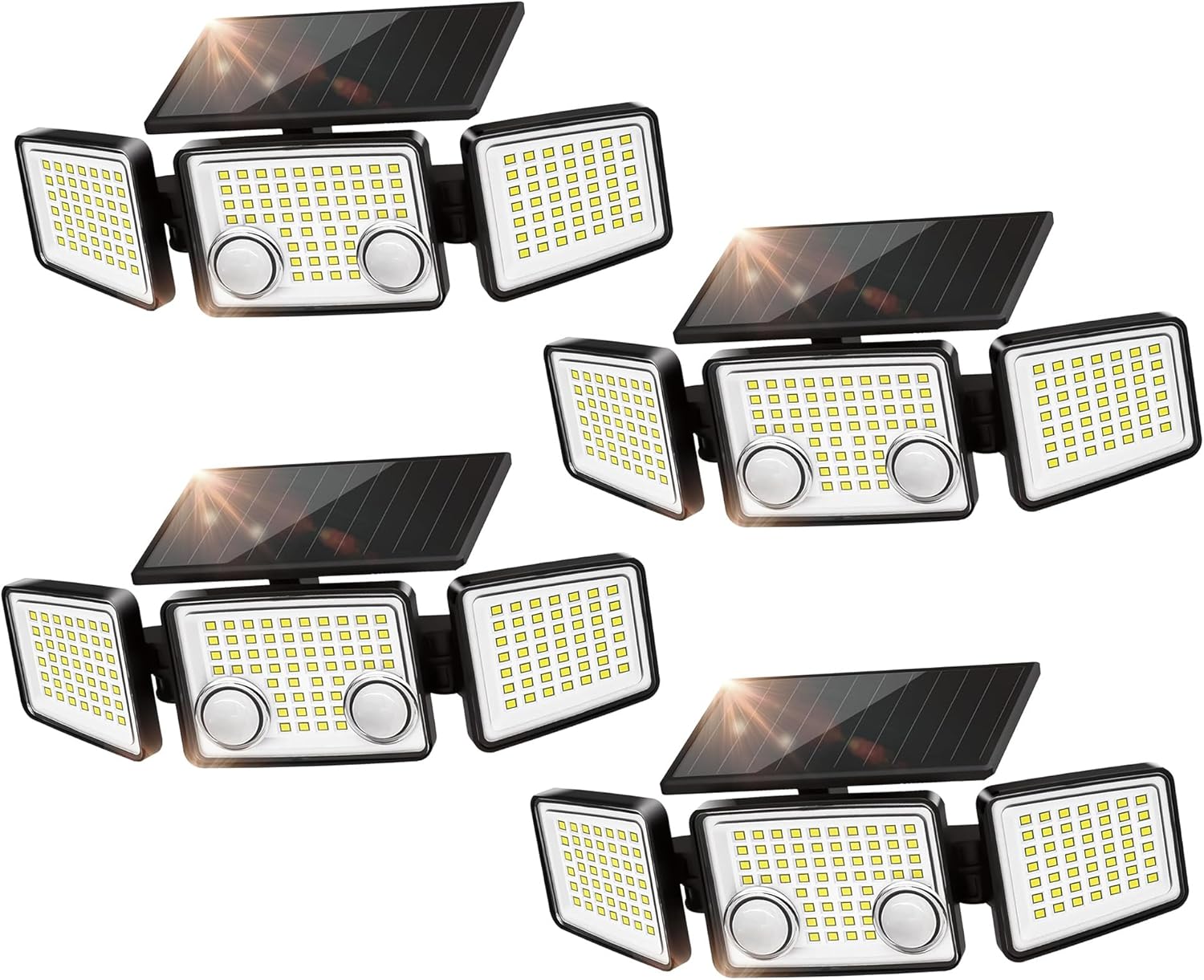 UME Solar Outdoor Lights 3000 Lumen 7000K, 152 LED Super Bright Motion Sensor Outdoor Lights with 2 Sensors, IP65 Waterproof 270 Wide Angle Solar Flood Lights with 3 Modes for Garden - 4 Pack