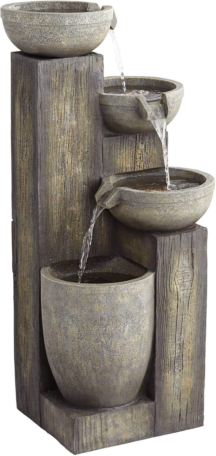 Four Tier 40 1/2" High Large Rustic Indoor Outdoor Decor Faux Stone Floor Fountain with Light LED Waterfall Cascading Standing Water Feature for Outside Garden Patio Yard Backyard - John Timberland